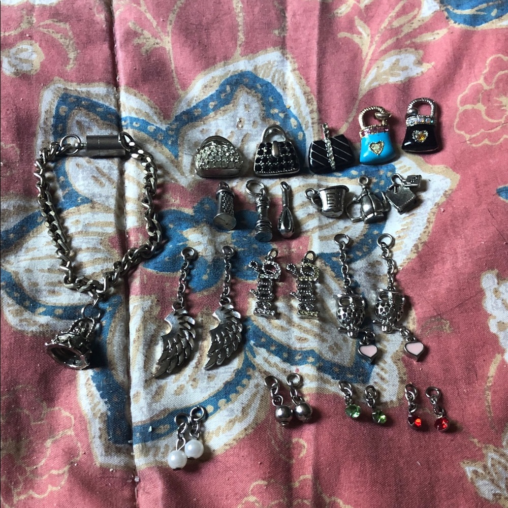 Silver Charm Bracelet Set with Assorted Charms - Silver
